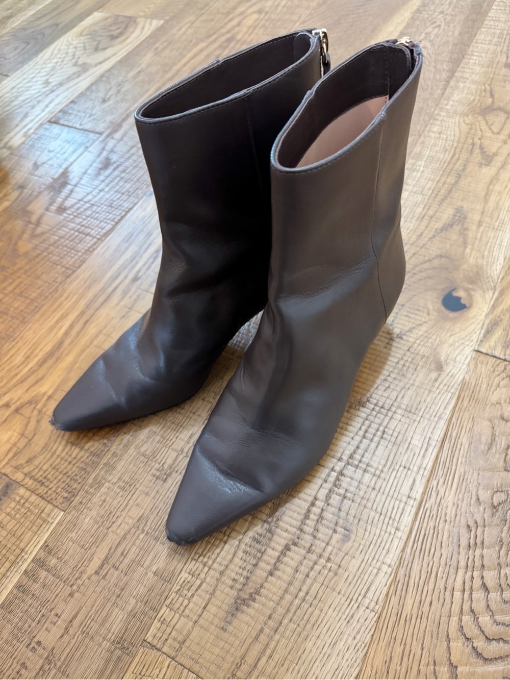 J. Crew Chocolate Brown Pointed-Toe Leather Mid-Calf Boots